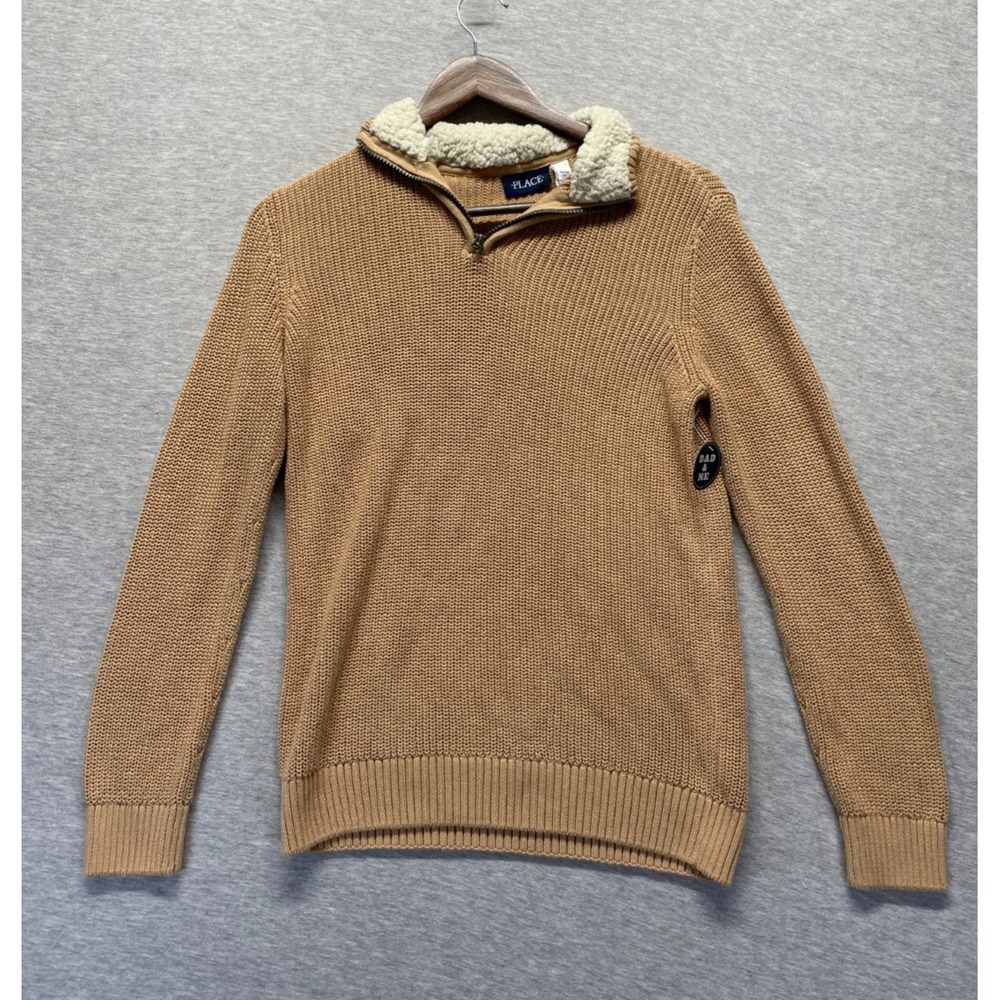 The Children's Place Dad And Me 1/4 Zip Sweater Boys L (10/12) Tan Sherpa Collar
